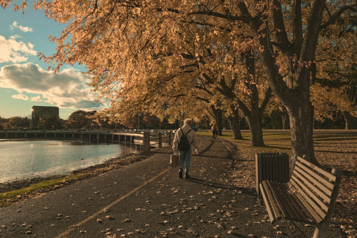 Promeneur sur un chemin au bord d'un lac, une balade sans smartphone