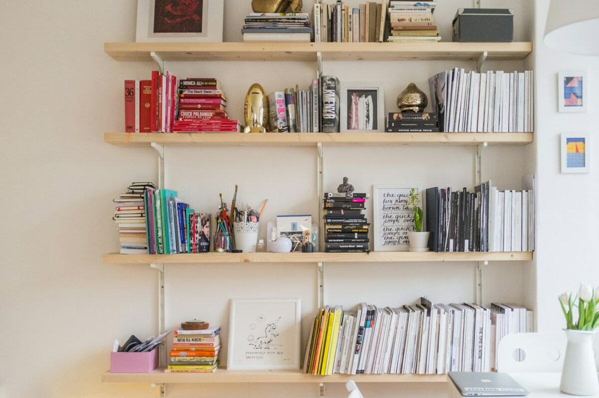 Désordre et charge mentale : étagère de livres rangée et ordonnée
